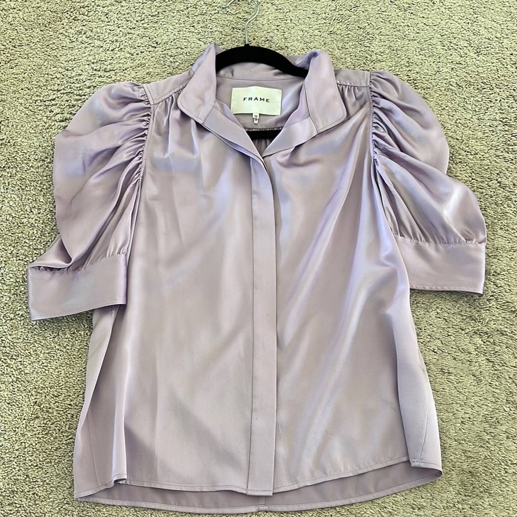 Frame Denim Purple Puff Sleeve Silk Xs